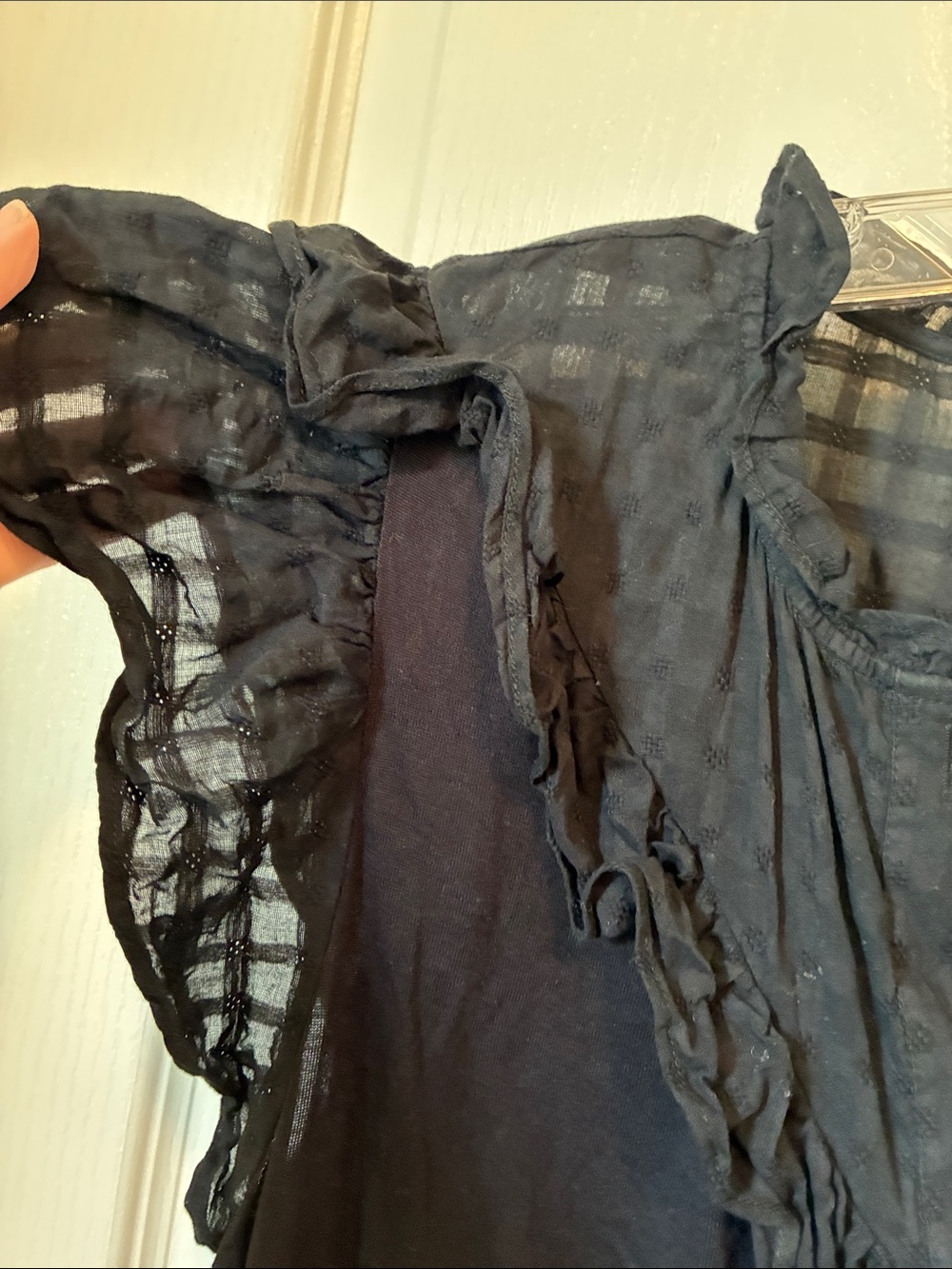 LOFT Black Ruffled Button-Front Flutter Sleeve Top - Picture 2 of 5